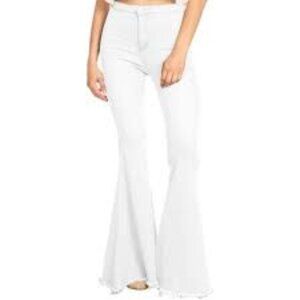 Anna-Kaci Women's High Waisted White Flared Jeans w/ Raw Hemline Size: Small (S)